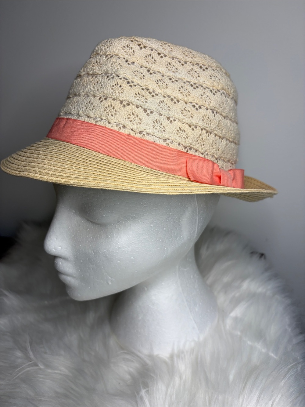 Straw Fedora Hat with Coral Band - Women's Summer Accessory